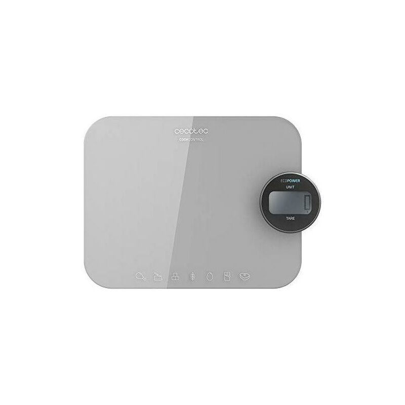 Cecotec Cook Control 10300 EcoPower Nutrition Bascula de Cocina - Funciona sin Pilas - Precision de 1gr - Peso Max. 8kg - Pantalla LCD - Funcion Tara - Funcion Solidos y Liquidos