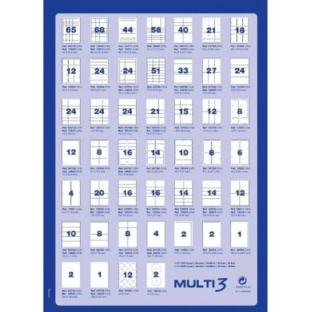 Multi3 Pack de 5100 Etiquetas Blancas Tamaño 70x16.9mm - 100 Hojas x 51 Etiquetas - Aptas para Imprimir Laser y Tinta