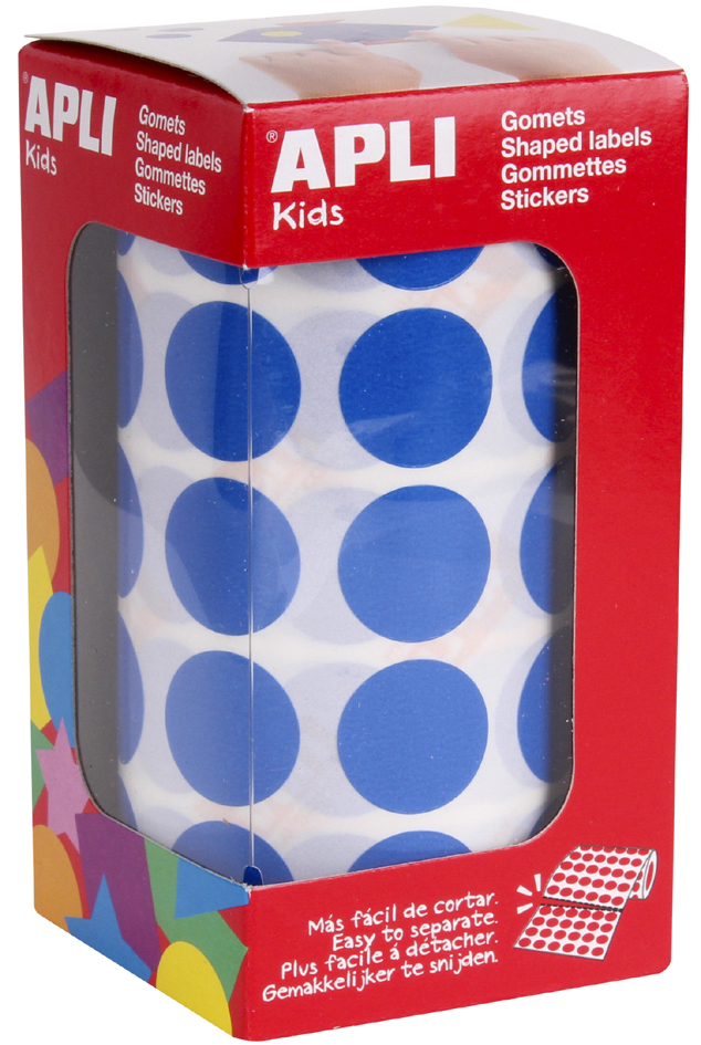 Apli Rollo de 1770 Gomets Redondos Azules - Ø 20mm - Adhesivo Permanente - Desarrolla Habilidades y Capacidades en Niños