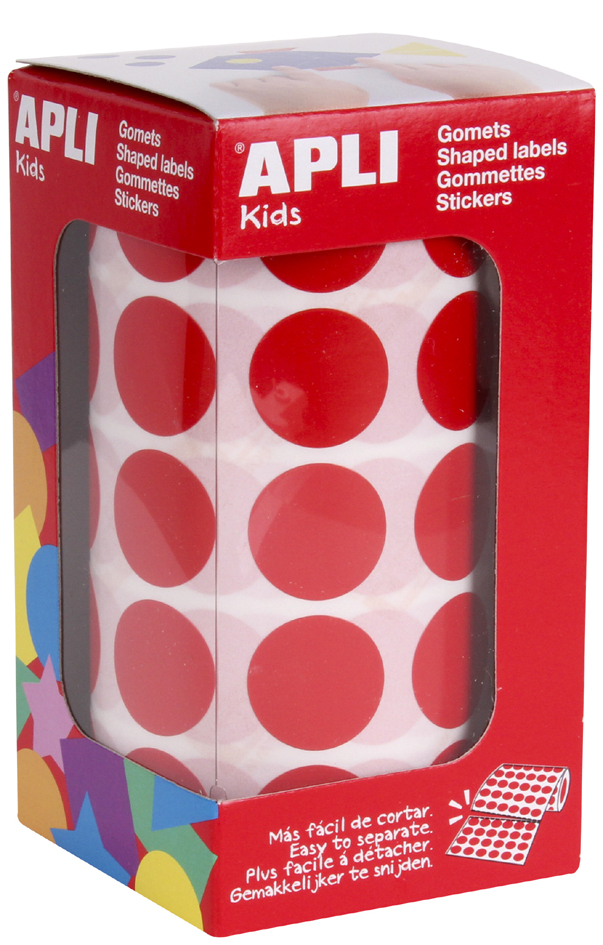 Apli Rollo de 1770 Gomets Redondos Rojos - Ø 20mm - Adhesivo Permanente - Desarrolla Habilidades y Capacidades en Niños