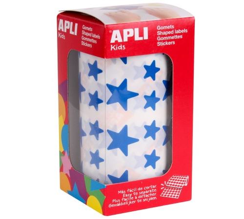 Apli Gomets Estrella Azul - 12.5mm y 19.5mm - Adhesivo Permanente - 59 Hojas Pretroqueladas - 2.360 Gomets por Rollo