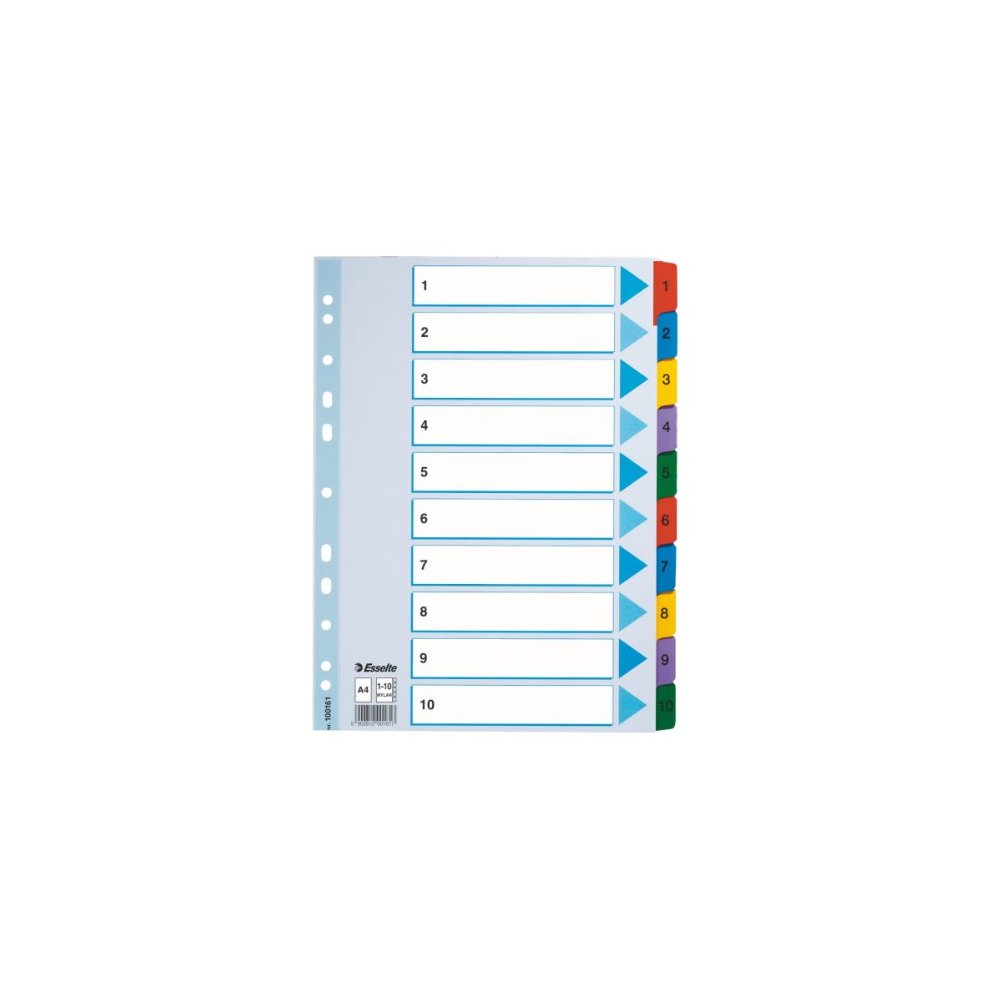 Esselte Indice de Carton con Pestañas Reforzadas - A4 - Numeradas 1-10 - Multicolor