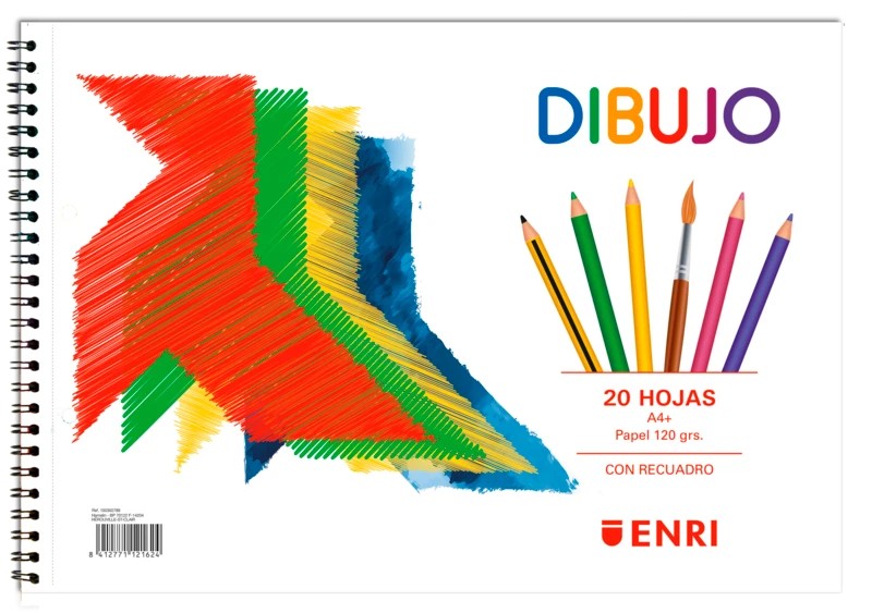 Enri Pajarita Bloc de Dibujo A4+ Tapa Blanda - 20 Hojas 120gr - Microperforado - 2 Taladros con Recuadro