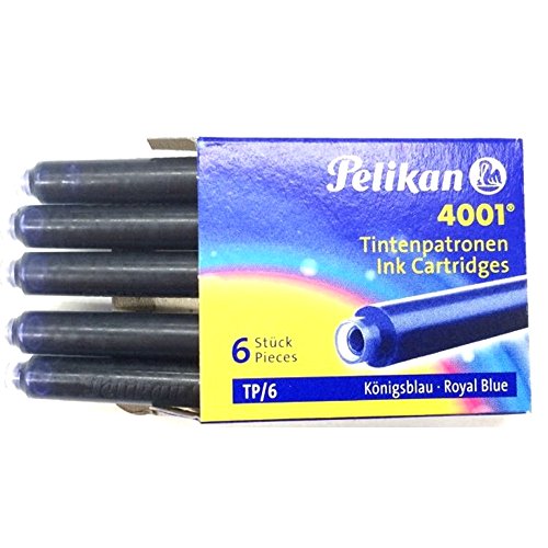 Pelikan 4001 TP/6 Pack de 6 Cartuchos - Tinta de Alta Calidad - Compatible con Plumas Estilograficas - Color Azul Real