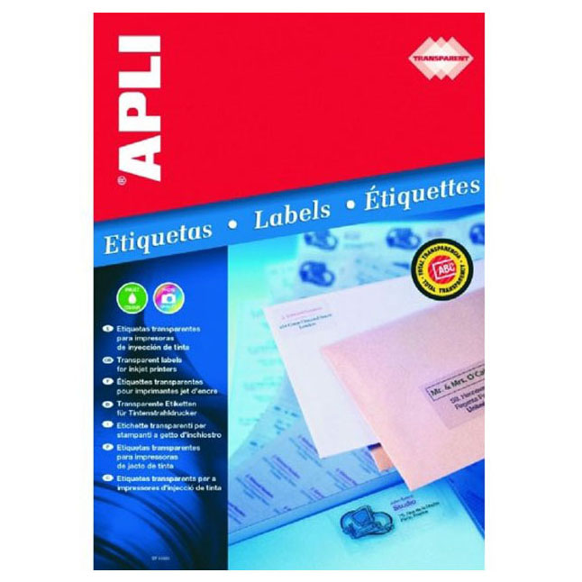 Apli Etiquetas Permanentes Transparentes 210 x 297 mm - 10 Hojas