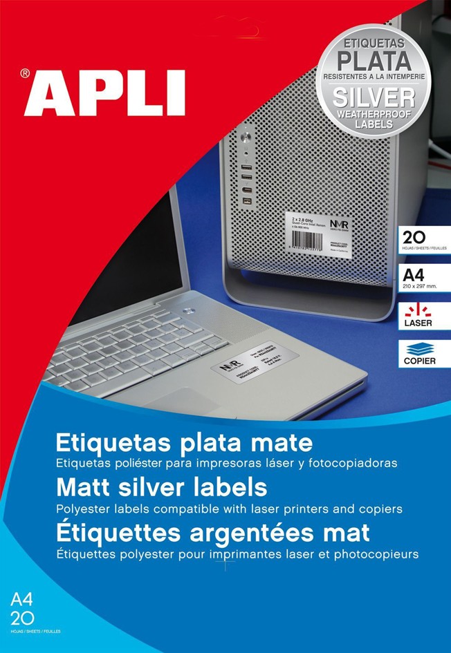 Apli Etiquetas Metalizadas Plata 45.7 x 21.2mm 20 Hojas