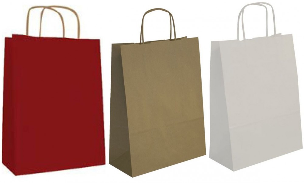 Apli Pack de 50 Bolsas Kraft - Alta Resistencia - Asas Rizadas - Reutilizables y Reciclables - Color Rojo