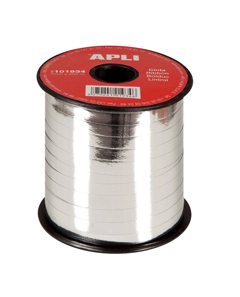 Apli Rollo de Cinta para Envolver Regalos de 7mmx250m - Acabado Brillante - Color Plata