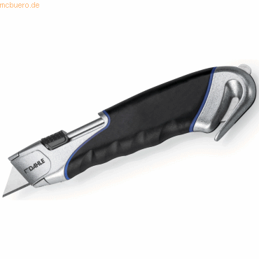 Dahle 10892 Safety Heavy Duty Cuter con Cuchilla Trapezoidal de Acero al Carbono SK5 - Cortador de Cinta de Embalaje - Cuerpo Metalico - Mango Ergonomico con Agarre de Goma
