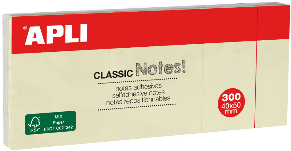 Apli Classic 3 Blocs de 100 Notas Adhesivas 40 x 50 mm - Color Amarillo