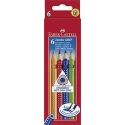 Faber-Castell Jumbo Grip Pack de 6 Lapices de Colores Triangulares con Grip de Agarre - Mina Extragruesa Jumbo - Acuarelable y Lavable - Colores Surtidos