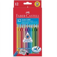 Faber-Castell Jumbo Grip Pack de 12 Lapices de Colores Triangulares con Grip de Agarre - Mina Extragruesa Jumbo - Acuarelable y Lavable - Colores Surtidos