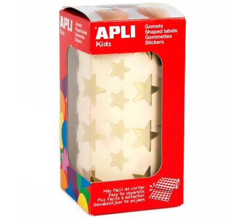 Apli Rollo de 2360 Gomets Estrella Dorada - 12.5mm y 19.5mm - Adhesivo Permanente - Ideal para Escuelas y Talleres Infantiles