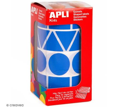 Apli Rollo de Gomets con Formas Surtidas - Adhesivo Permanente - 1.357 Gomets - Ideal para Guarderias - Desarrolla Psicomotricidad Fina - Adhesivo Base Agua - Color Azul