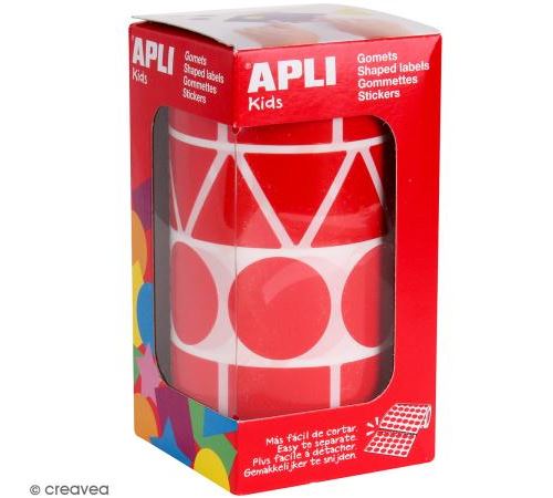 Apli Rollo de Gomets con Formas Surtidas - Adhesivo Permanente - 1.357 Gomets - Ideal para Guarderias - Fomenta Psicomotricidad y Creatividad - Adhesivo Base Agua - Color Rojo