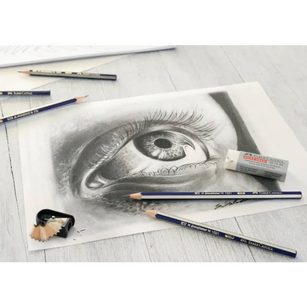 Faber-Castell Goldfaber 1221 Lapiz de Grafito H - Alta Calidad - Resistente a la Rotura - Cuerpo en Azul y Rayas Doradas