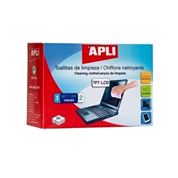 Apli Toallitas de Limpieza para Equipos Electronicos - Propiedades Antiestaticas - Incluye 20 Sobres con Toallita Humeda y Seca - sin Alcohol