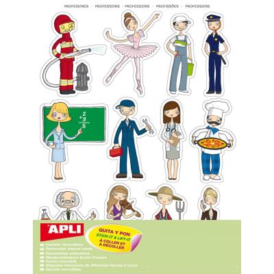 Apli Bolsa de Gomets Tematicos las Profesiones - 36 Gomets en 3 Hojas - Ilustraciones Educativas - Adhesivo Removible - Adhesivo Base Agua - Libre de Disolventes - Color Variado