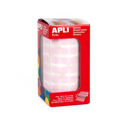 Apli Rollo de Gomets Redondos Adhesivo Permanente - 2.832 Gomets - Adhesivo Base Agua - Libre de Disolventes - Color Rosa