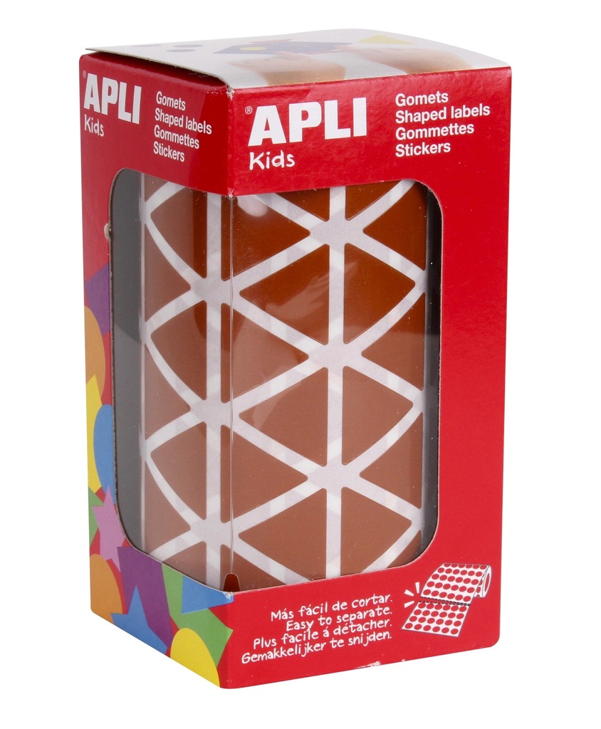 Apli Gomets Triangulares Marron 20x20x20mm - 59 Hojas Pretroqueladas - 2832 Gomets por Rollo - Ideal para Escuelas y Talleres Infantiles - Adhesivo Base Agua y Libre de Disolventes - Cumple con Normas EN-71 y FSC