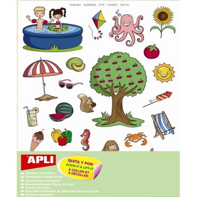 Apli Gomets Tematicos el Verano - 72 Gomets en 3 Hojas - Ilustraciones Educativas de Objetos y Animales Veraniegos - Adhesivo Removible - Adhesivo Base Agua - Libre de Disolventes - Coloridos