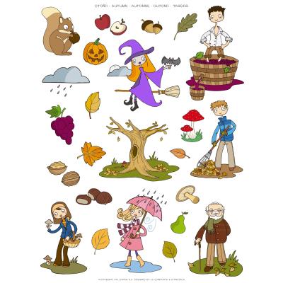 Apli Bolsa de Gomets Tematicos el Otoño - 72 Gomets en 3 Hojas - Adhesivo Removible - Ilustraciones Educativas - Adhesivo Base Agua - Libre de Disolventes - Coloridos