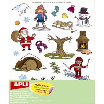 Apli Bolsa de Gomets Tematicos el Invierno - 69 Gomets en 3 Hojas - Adhesivo Removible - Ilustraciones Educativas - Adhesivo Base Agua - Libre de Disolventes - Colorido Invierno