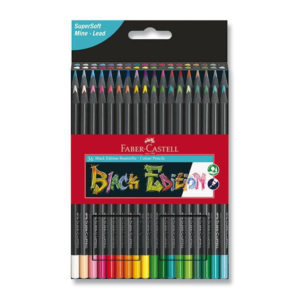 Faber-Castell Black Edition Pack de 36 Lapices de Colores - Mina Supersuave - Madera Negra - Ideales para Dibujo sobre Papel Claro, Oscuro y de Colores - Colores Surtidos