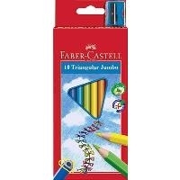 Faber-Castell Jumbo Junior Pack de 10 Lapices de Colores Triangulares + Sacapuntas - Mina Resistente a la Rotura - Lavable - Colores Surtidos