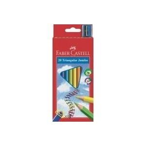 Faber-Castell Jumbo Junior Pack de 20 Lapices de Colores Triangulares + Sacapuntas - Mina Resistente a la Rotura - Lavable - Colores Surtidos