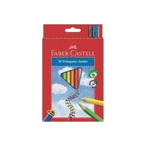 Faber-Castell Jumbo Junior Pack de 30 Lapices de Colores Triangulares + Sacapuntas - Mina Resistente a la Rotura - Lavable - Colores Surtidos