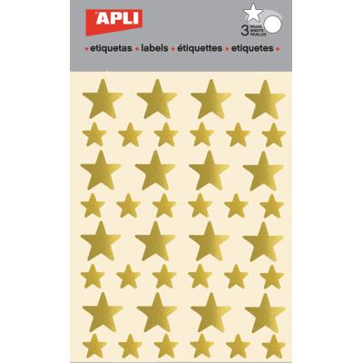 Apli Bolsa de Gomets en Forma de Estrella - Adhesivo Permanente - Adhesivo Base Agua - Libre de Disolventes - Color Oro
