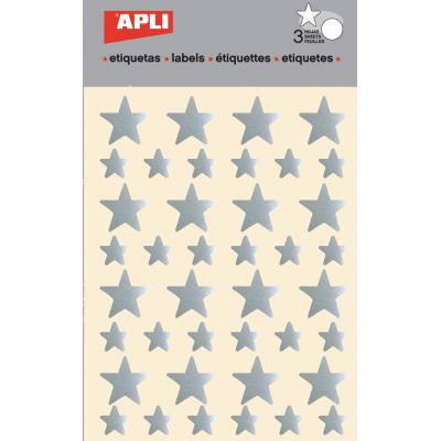 Apli Bolsa de Gomets en Forma de Estrella - Tamaño 12.5mm y 19.5mm - Adhesivo Permanente Plata - 3 Hojas y 120 Gomets - Normas EN-71 y FSC - Adhesivo Base Agua - Libre de Disolventes - Papeles ECF - Materiales 100% Reciclables