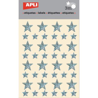 Apli Bolsa de Gomets Estrella - 12.5mm x 19.5mm - Holograficos con Adhesivo Permanente - 3 Hojas y 120 Gomets - Cumplen Normas EN-71 y FSC - Adhesivo Base Agua - Papeles ECF - Materiales 100% Reciclables