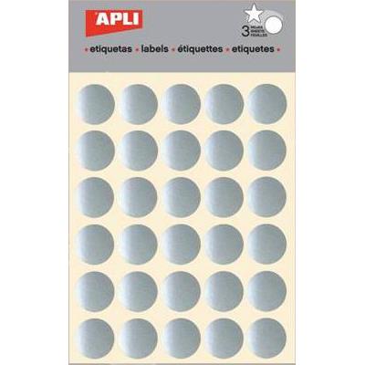 Apli Pack de 90 Gomets Redondos Ø 20mm - Adhesivo Permanente - Ideal para Escuelas Infantiles y Colegios - Color Plata