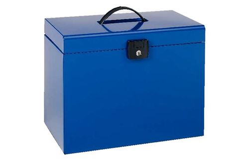 Esselte Home-Box A4 Maletin Metalico - con 5 Carpetas - Azul - con Asa y Cerradura con Llave