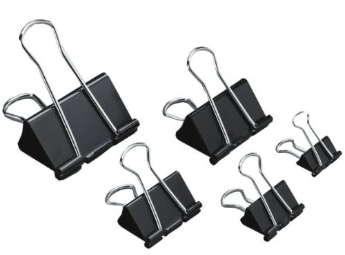 Apli Pack de 12 Pinzas Abatibles 15x32mm - Clips de Acero Templado en Negro - Asas en Acabado Niquel - Sujecion Optima hasta 120 Hojas