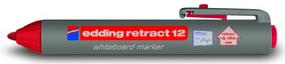 Edding Retract 12 Rotulador para Pizarra Blanca Retractil - Punta Redonda - Trazo entre 1.5 y 3mm - Recargable - Secado Rapido - Color Rojo