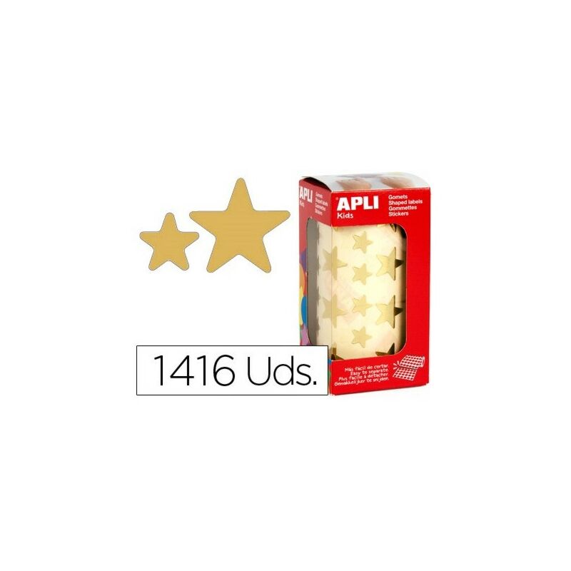 Apli Gomets Estrella Oro Metalizado - Tamaño 19.5mm - Adhesivo Permanente - 1416 Gomets por Rollo - Ideal para Actividades Creativas con Niños