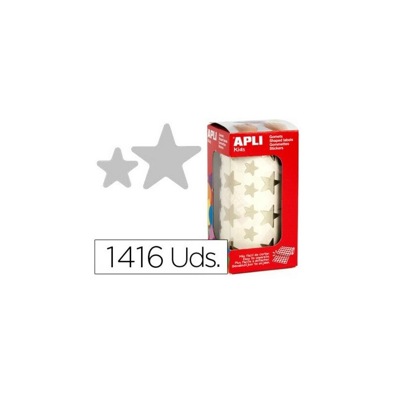 Apli Pack de1.416 Gomets con Forma de Estrella - Tamaño 19.5mm - Adhesivo Base Agua - Normas EN-71 y FSC - Color Plata
