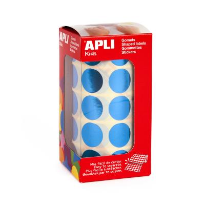 Apli Gomets Redondos Azul Metalizado Ø 20mm - 59 Hojas Pretroqueladas - 1770 Gomets por Rollo - Ideal para Escuelas y Talleres Infantiles - Cumple Normas EN-71 y FSC