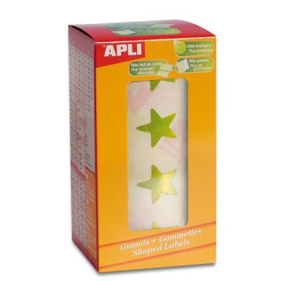 Apli Gomets Estrella Amarillo Metalizado - Tamaño 19.5mm - 1416 Gomets por Rollo - Adhesivo Base Agua - Normas EN-71 y FSC