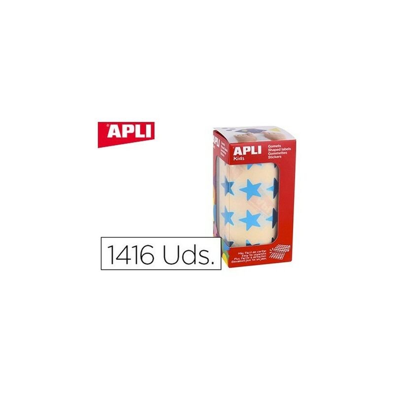 Apli Gomets Estrella Azul Metalizado - Tamaño 19.5mm - Adhesivo Permanente - 1416 Gomets por Rollo - Ideal para Actividades Creativas con Niños