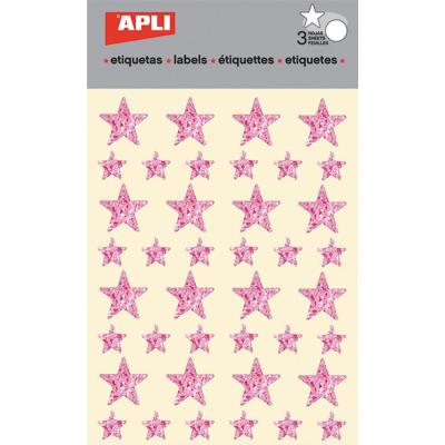 Apli Gomets Estrella Holograficos - Tamaño 12.5mm y 19.5mm - Adhesivo Permanente - 120 Gomets por Bolsa - Desarrollo de Habilidades y Creatividad - Rosa Holografico