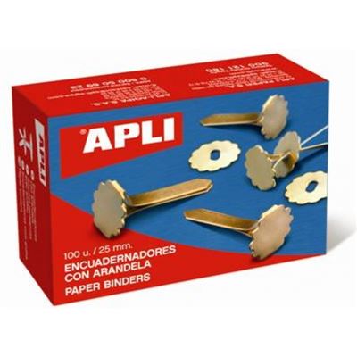 Apli Encuadernadores Metalicos con Arandela - 40mm - Caja de 100 - Aptos para Todo Tipo de Documentos - Incluyen Arandela para Embellecer y Evitar Rozaduras