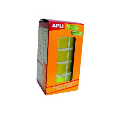 Apli Rollo de Gomets Cuadrados - Adhesivo Permanente - 2.832 Gomets - Faciles de Separar - Adhesivo Base Agua - Libre de Disolventes - Color Amarillo