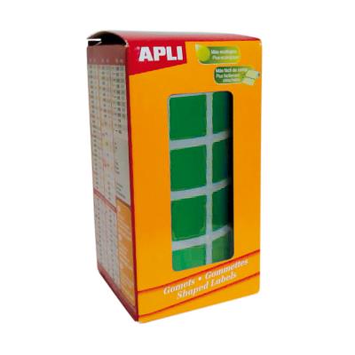 Apli Rollo de 2.832 Gomets Cuadrados 15 x 15mm - Adhesivo Permanente Base Agua - Libre de Disolventes - Color Verde