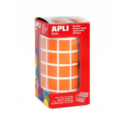 Apli Rollo de Gomets Cuadrados - Adhesivo Permanente - 2.832 Gomets - Adhesivo Base Agua - Libre de Disolventes - Color Naranja