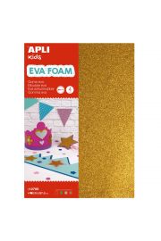 Apli Pack de 4 Planchas de Goma Eva Purpurina A4 - Grosor 2 mm - Impremeable - Moldeable al Calor - Colores Oro, Plata, Rojo y Verde