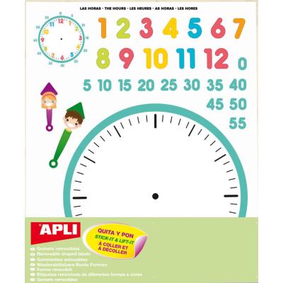 Apli Gomets Tematicos las Horas - 90 Gomets en 3 Hojas - Ayuda en el Aprendizaje de las Horas y Habilidades Motoras - Adhesivo Removible - Adhesivo Base Agua - Libre de Disolventes - Colorido